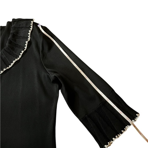 MING WANG BEAUTIFUL BLACK OPEN CARDIGAN WITH CREAM EMBROIDERED TRIM SIZE LARGE - Picture 9 of 9